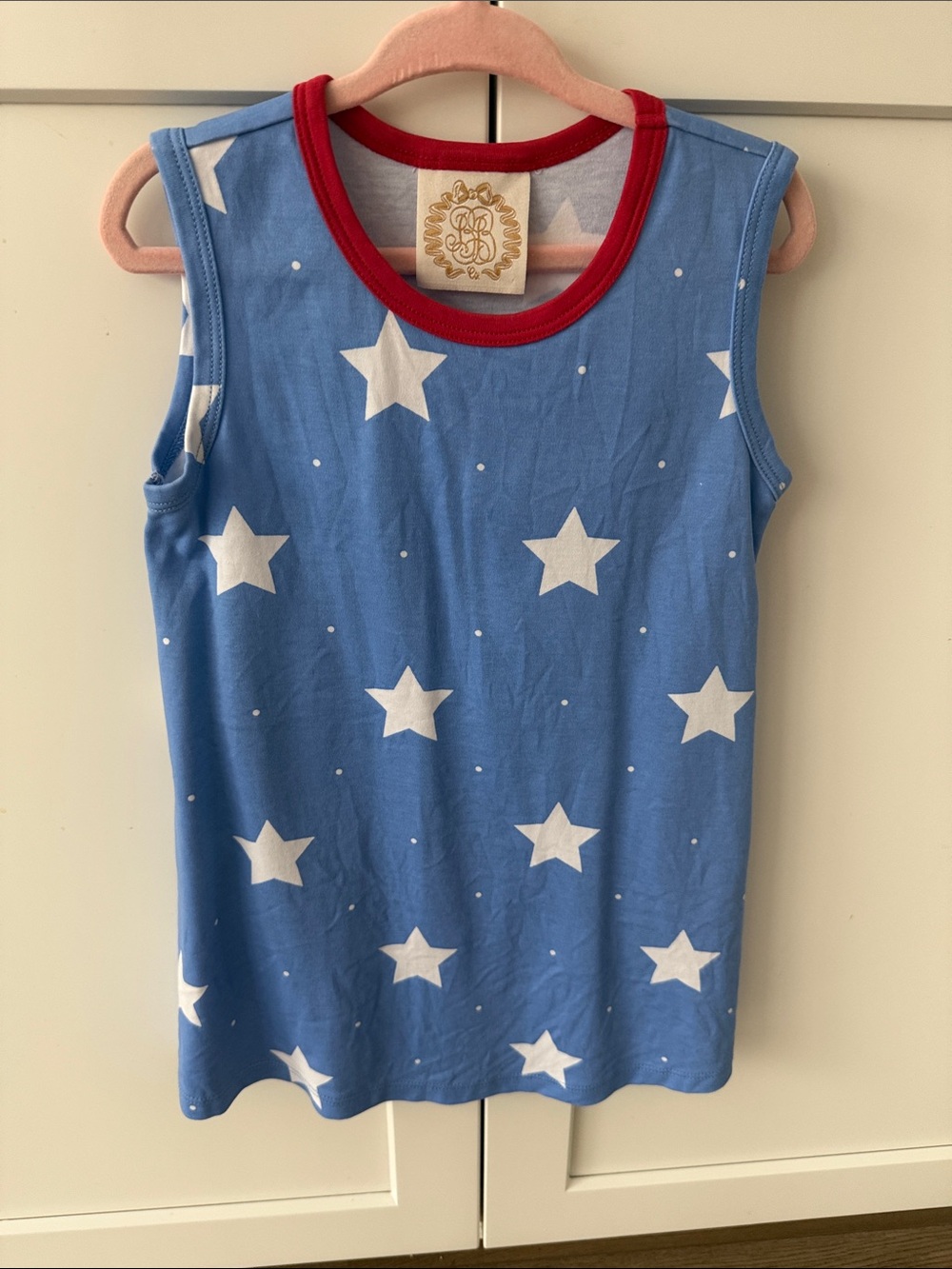 Sleeveless Polly Play Dress - North Sea Stars with Richmond Red